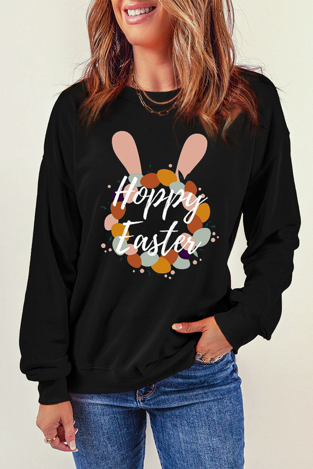 HOPPY EASTER Graphic Dropped Shoulder Sweatshirt