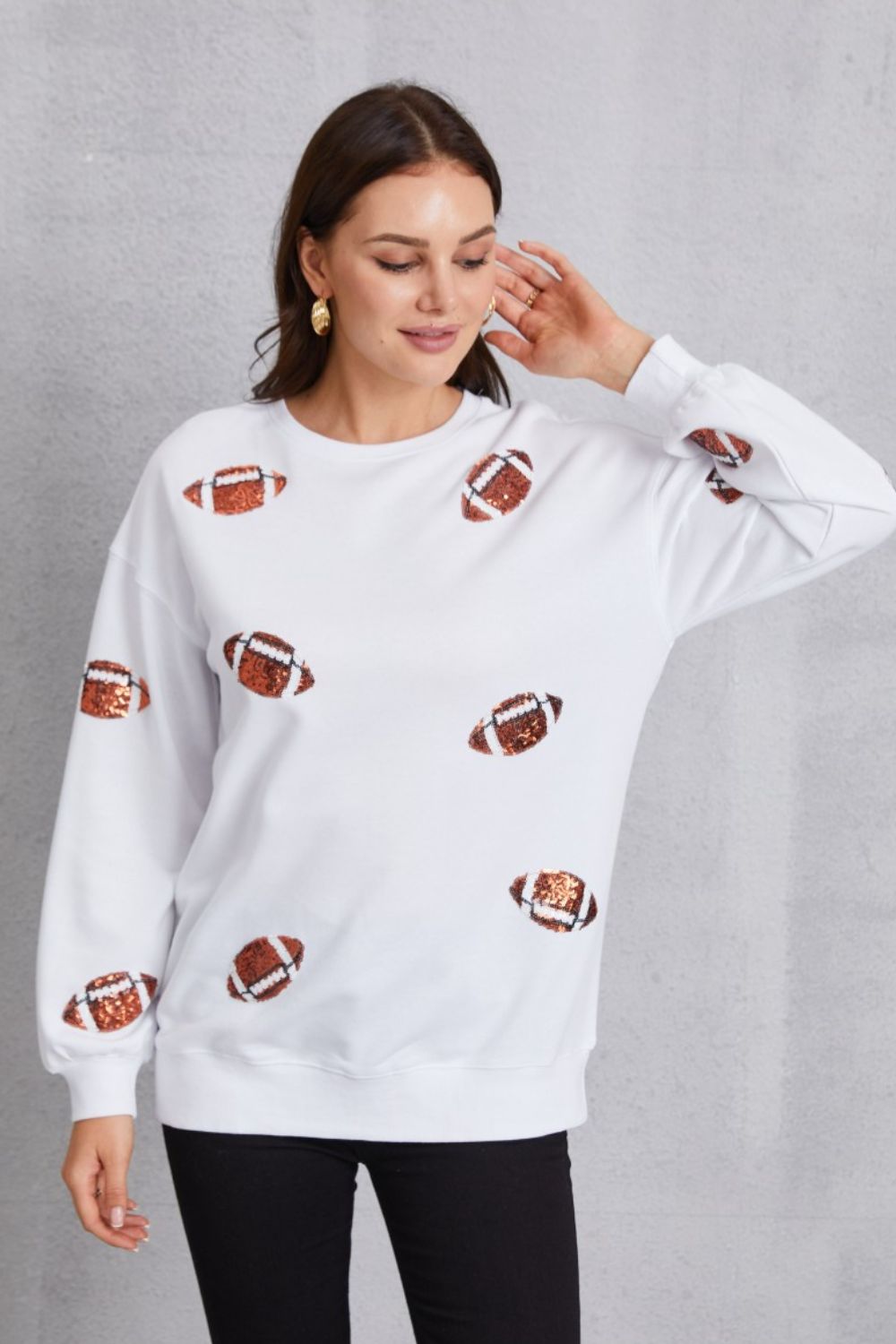 Football Sequin Patch Long Sleeve Sweatshirt