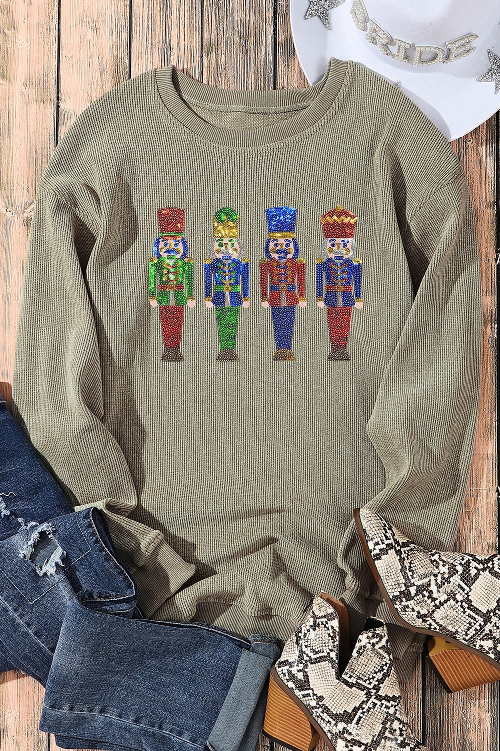 Sequin Nutcracker Drop Shoulder Sweatshirt