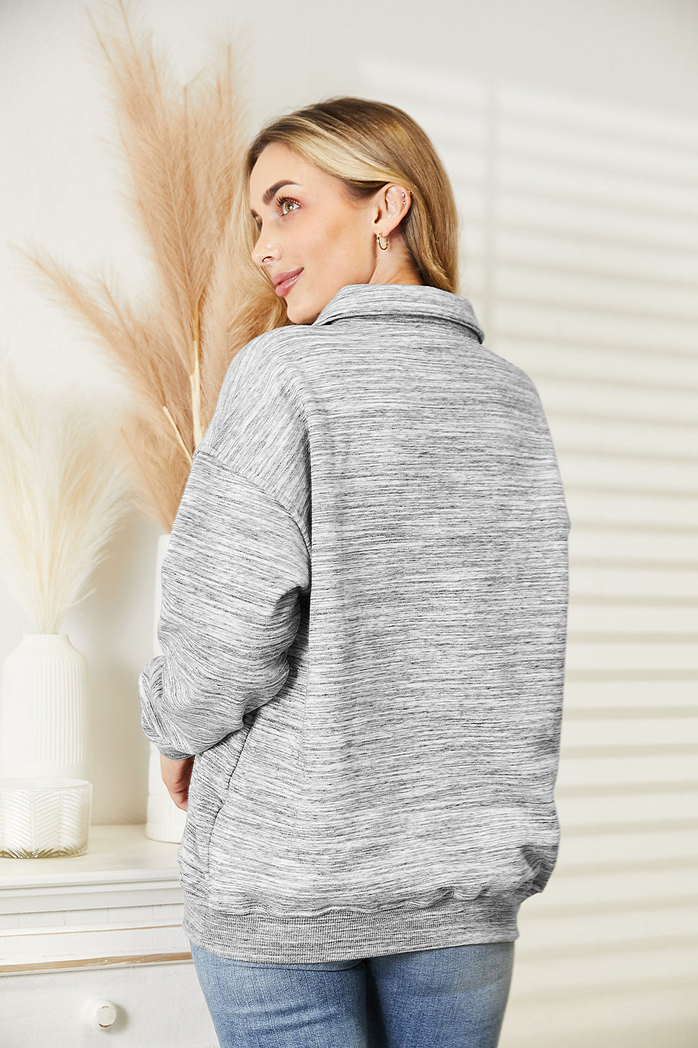 Ninexis Full Size Quarter-Button Collared Sweatshirt