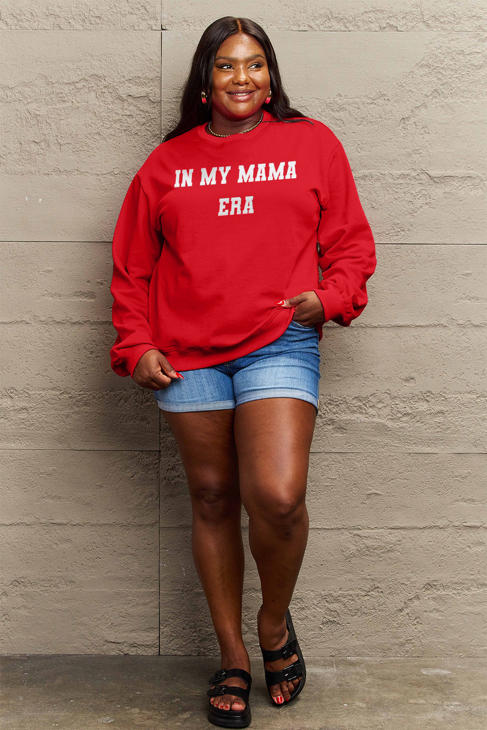 Simply Love Full Size IN MY MAMA EAR Graphic Sweatshirt