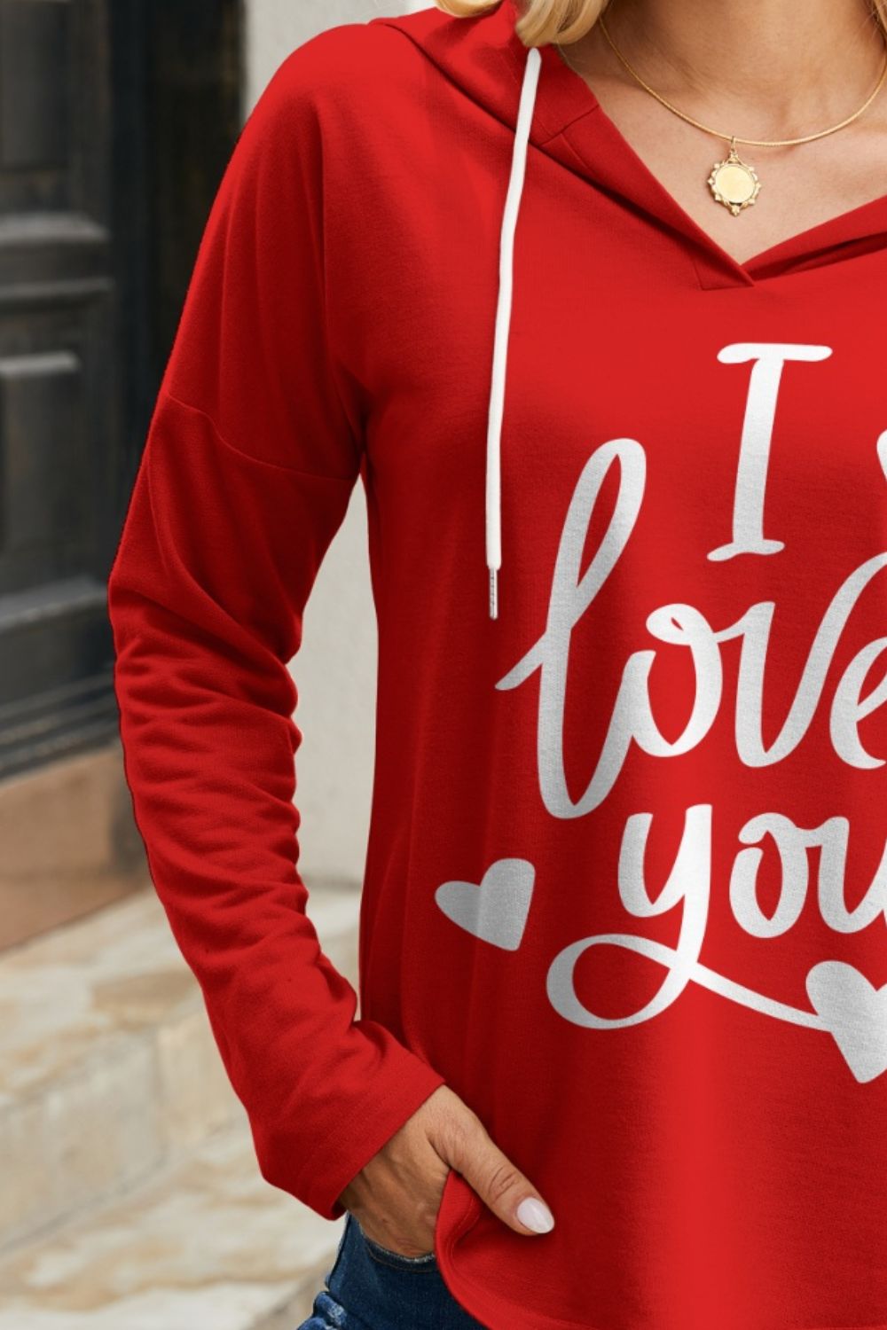 I LOVE YOU Drawstring Long Sleeve Hoodie