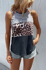 Leopard Striped Color Block Cutout Tank