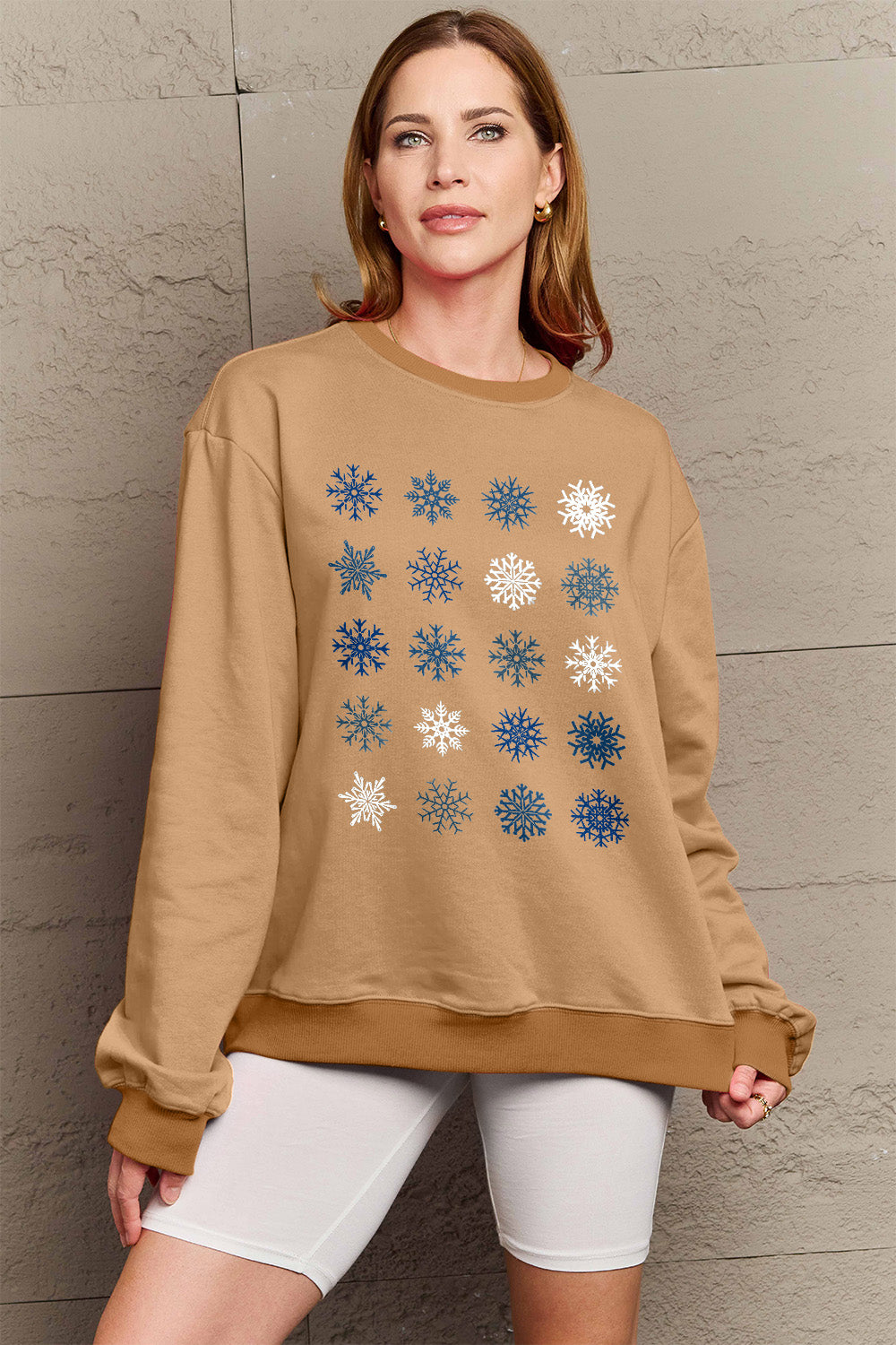 Simply Love Full Size Snowflakes Round Neck Sweatshirt