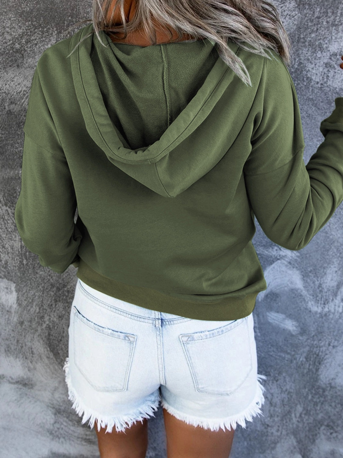 Half Snap Drawstring Long Sleeve Hoodie