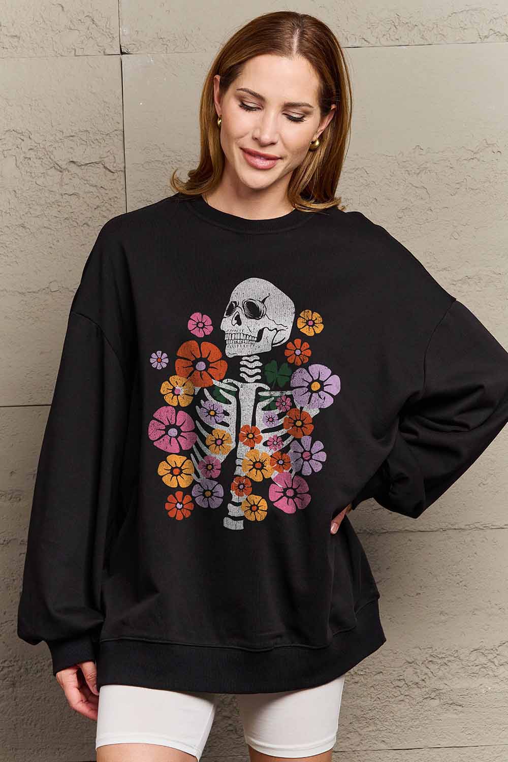 Simply Love Simply Love Full Size Flower Skeleton Graphic Sweatshirt