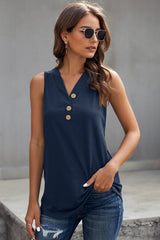 Ribbed Buttoned V-neck Tank