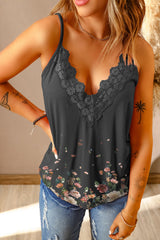 Floral Lace Trim Scalloped Plunge Cami