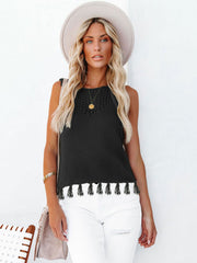 Cutout Tassel Round Neck Tank