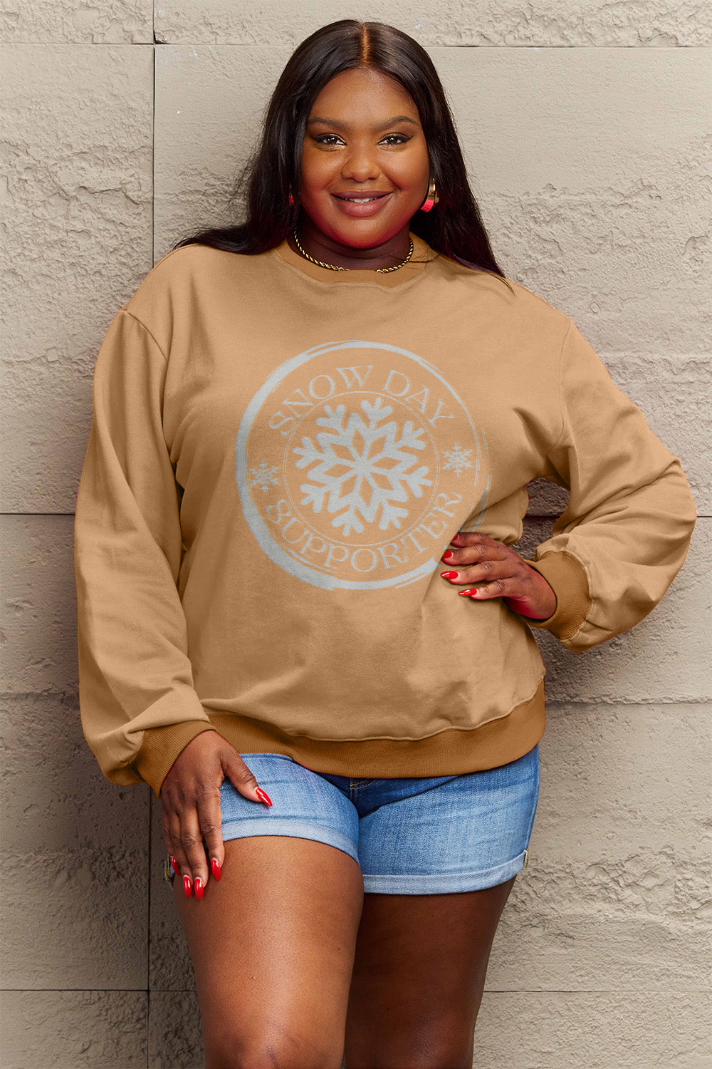 Simply Love Full Size SNOW DAY SUPPORTER Round Neck Sweatshirt