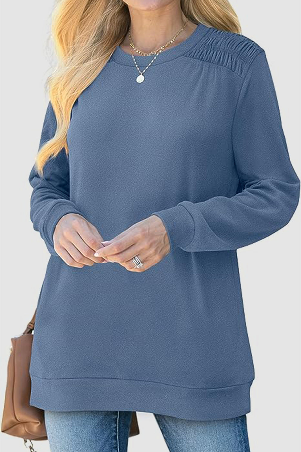 Ruched Round Neck Sweatshirt