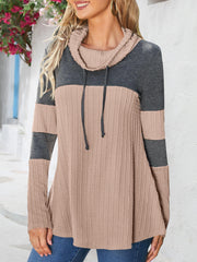 Contrast Drawstring Long Sleeve Top