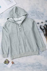 Lace-Up Dropped Shoulder Hoodie