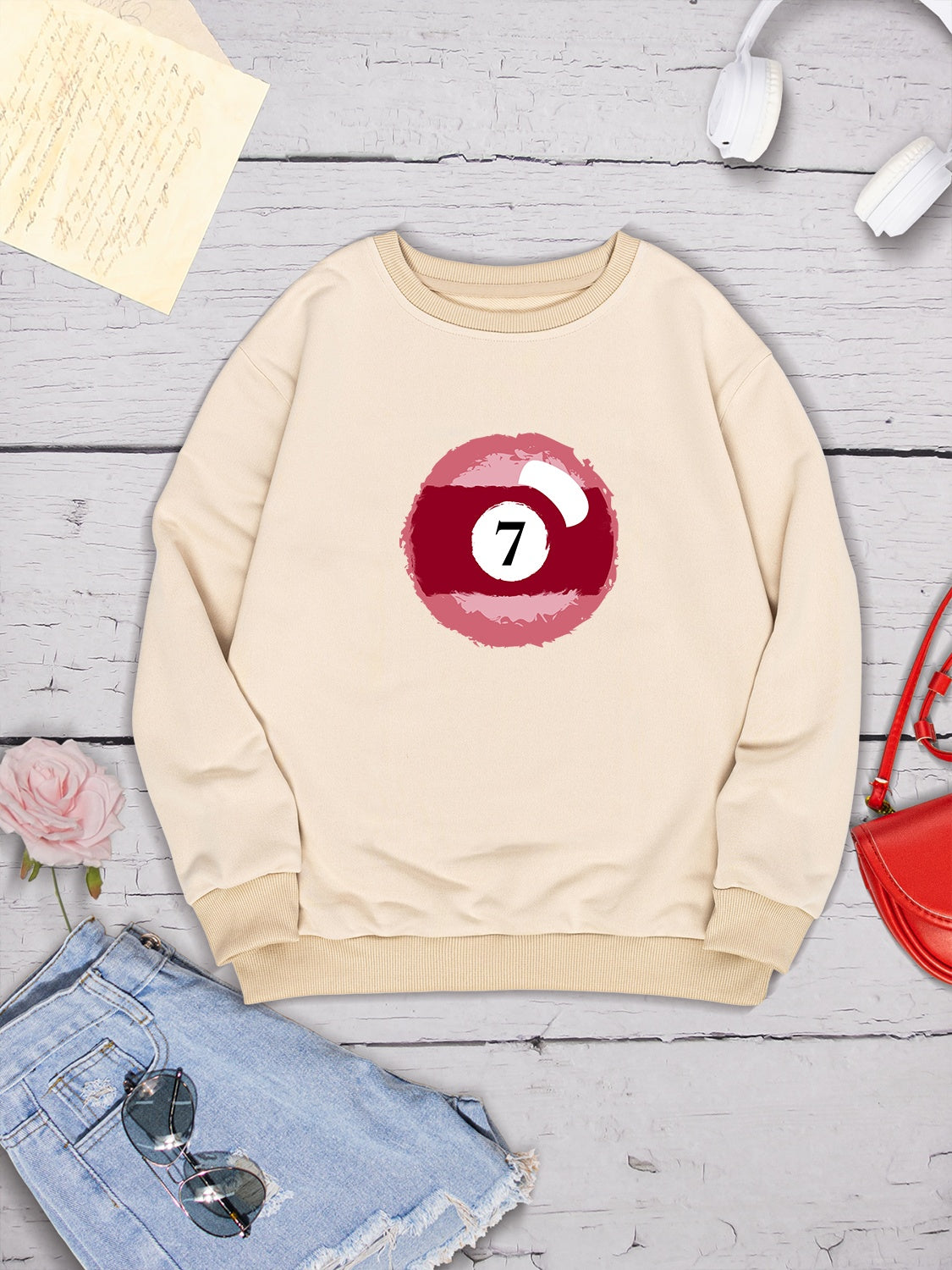 Billiard Graphic Round Neck Sweatshirt