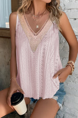 Eyelet V-Neck Wide Strap Tank