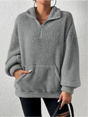 Half Zip Drop Shoulder Sweatshirt with Pocket