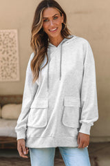 Drawstring Drop Shoulder Hoodie with Pockets