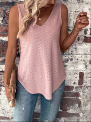 Eyelet V-Neck Curved Hem Tank