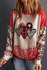 Heart Leopard Round Neck Sweatshirt